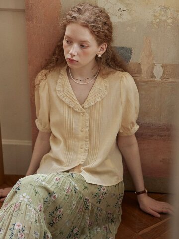PM_Lace pintuck puff sleeve blouse