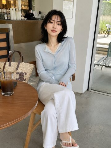 레이스 배색 오픈 썸머 가디건 