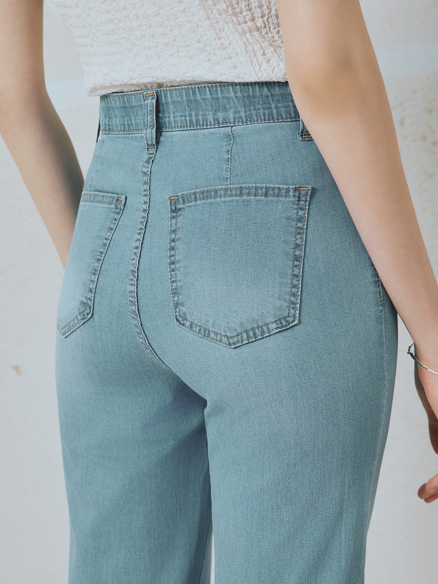 워싱 슬림 부츠컷 히든밴딩 데님팬츠 (LIGHT BLUE)