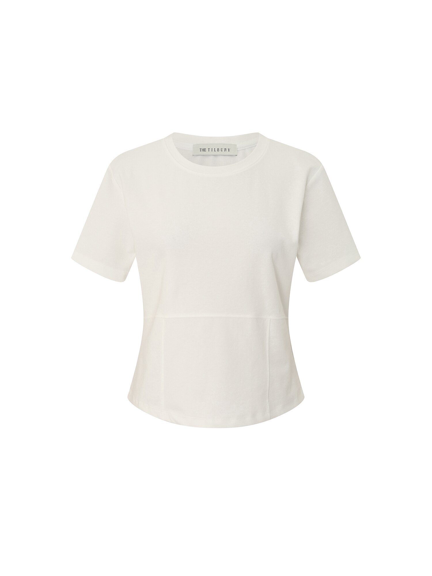 슬림 절개 자수 라운드넥 티셔츠 (WHITE)