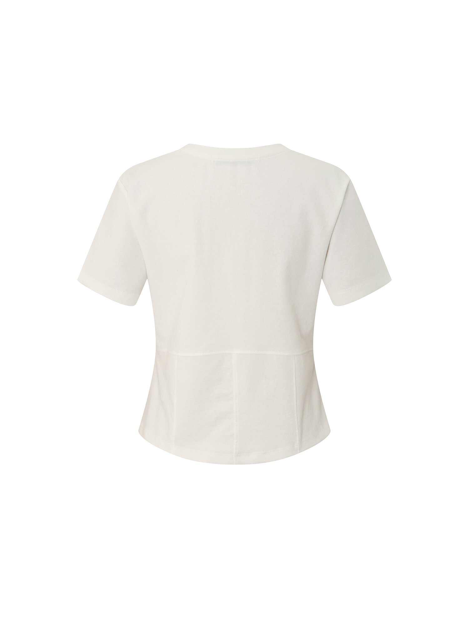 슬림 절개 자수 라운드넥 티셔츠 (WHITE)