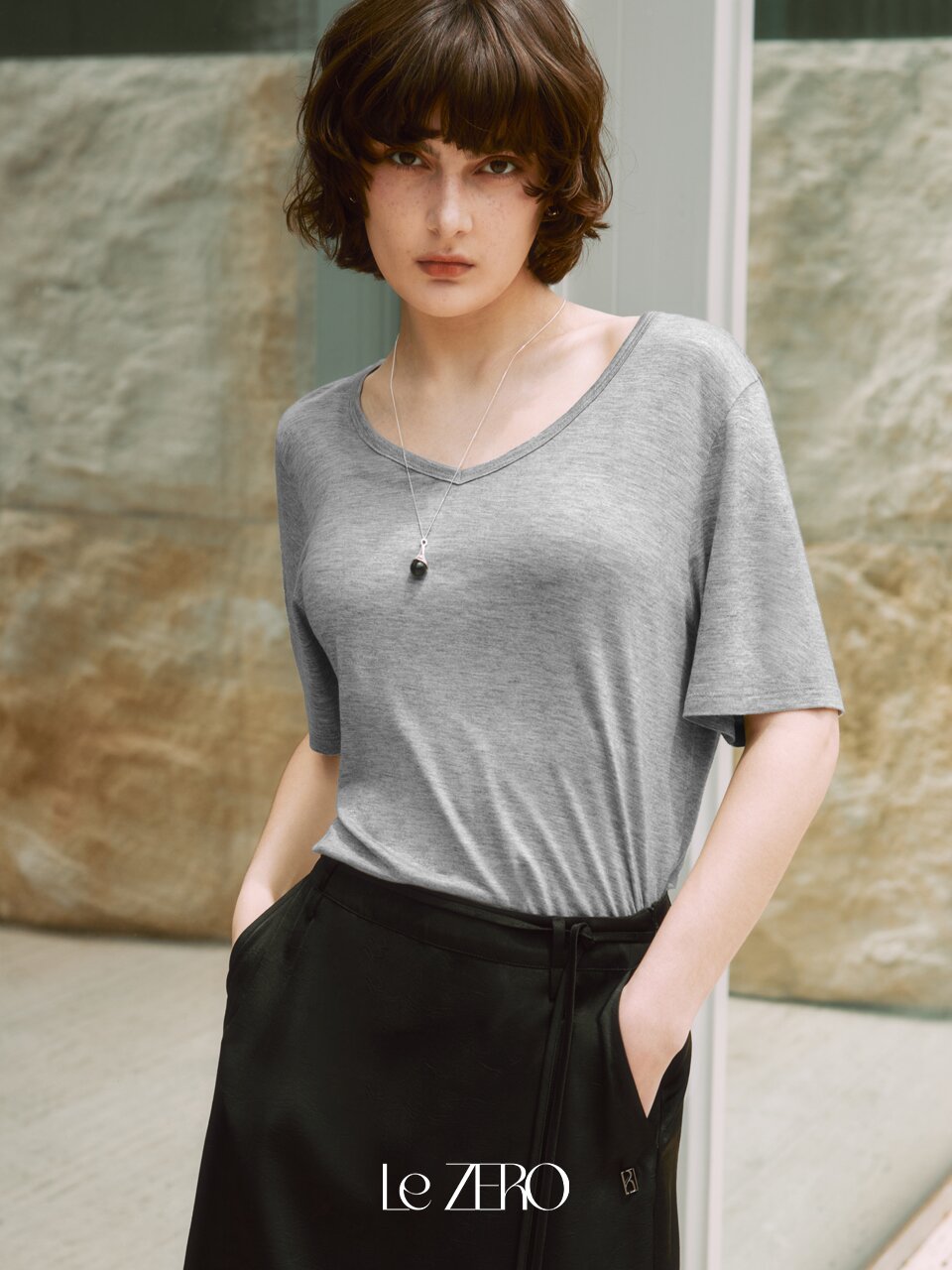 [2컬러] 르제로 루즈핏 V넥 반팔 티셔츠
