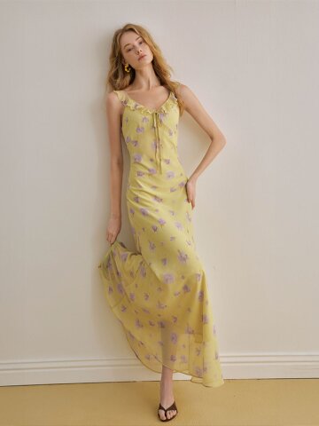 YY_Floral slip yellow dress