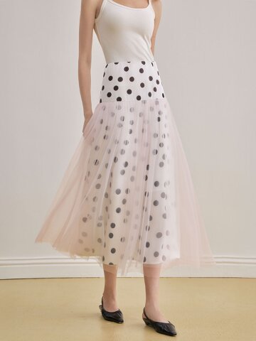 YY_Mesh loose polka dot skirt