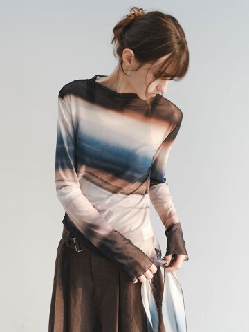 TG_Sheer mesh long sleeve top_2color
