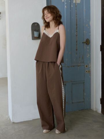 Lacy Jacquard Banding Pants_Brown