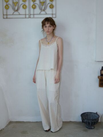 Lacy Jacquard Banding Pants_Ivory