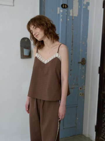 Lace-Trim Jacquard Cami_Brown