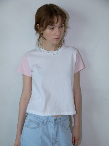 Color-block Short Sleeve Tee_Pink