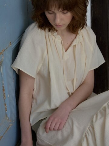 Rebecca Ribbon Tie Blouse_Cream