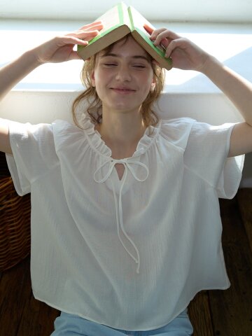 Rebecca Ribbon Tie Blouse_White