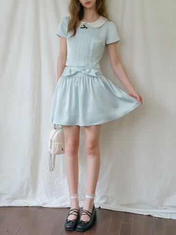 Cest_Satin ribbon mini skirt