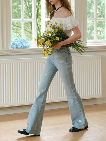 Cest_Ribbon rhinestone flare pants