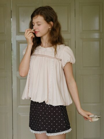 Cest_Baby pink lace balloon blouse