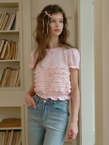 Cest_Ruffle layered puff sleeve top