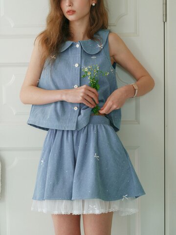 Cest_Bow denim layered skirt