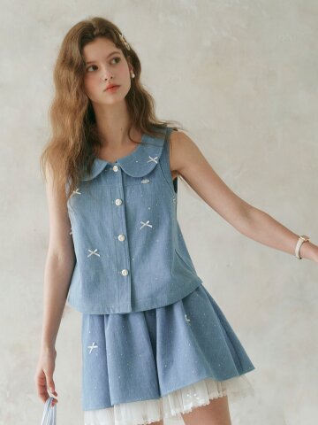 Cest_Bow denim sleeveless blouse