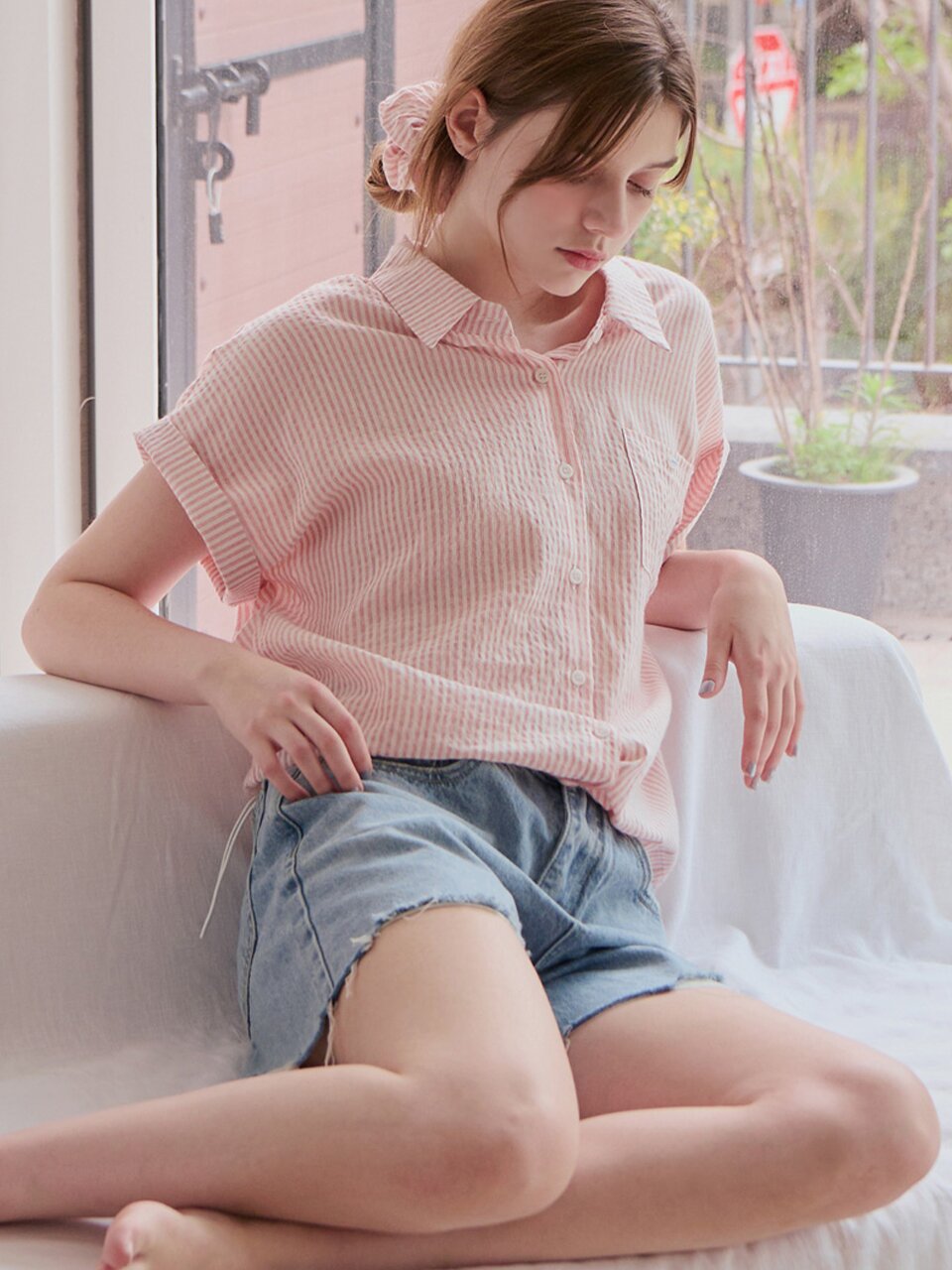 [스크런치 set] Sway stripe shirt_2 Colors
