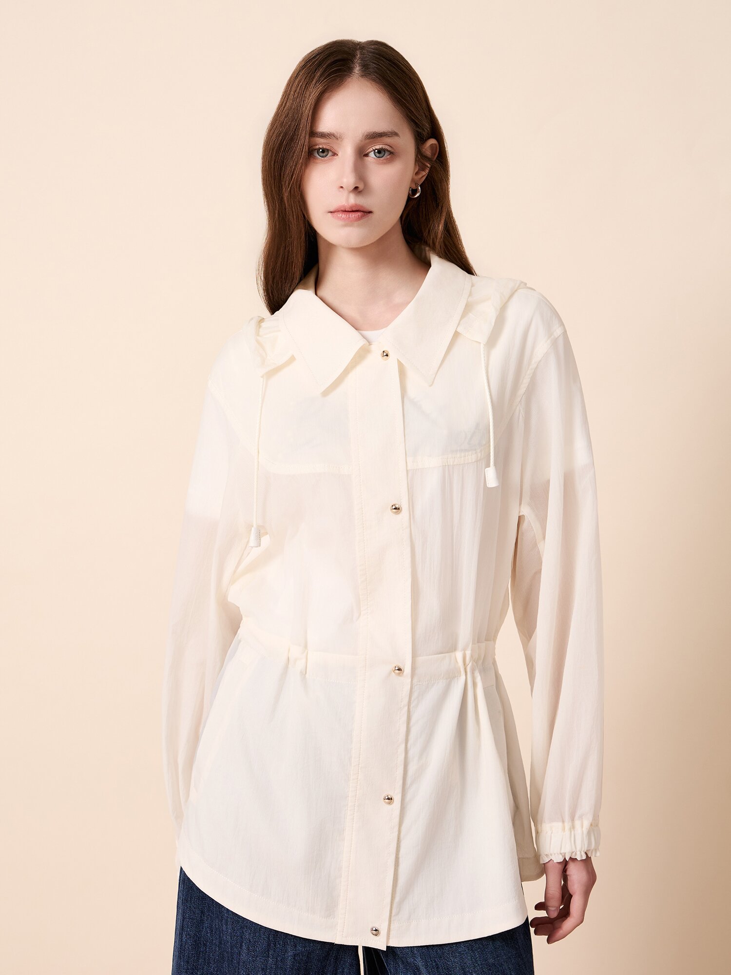 드로우 스트링 후드 자켓 (WHITE)