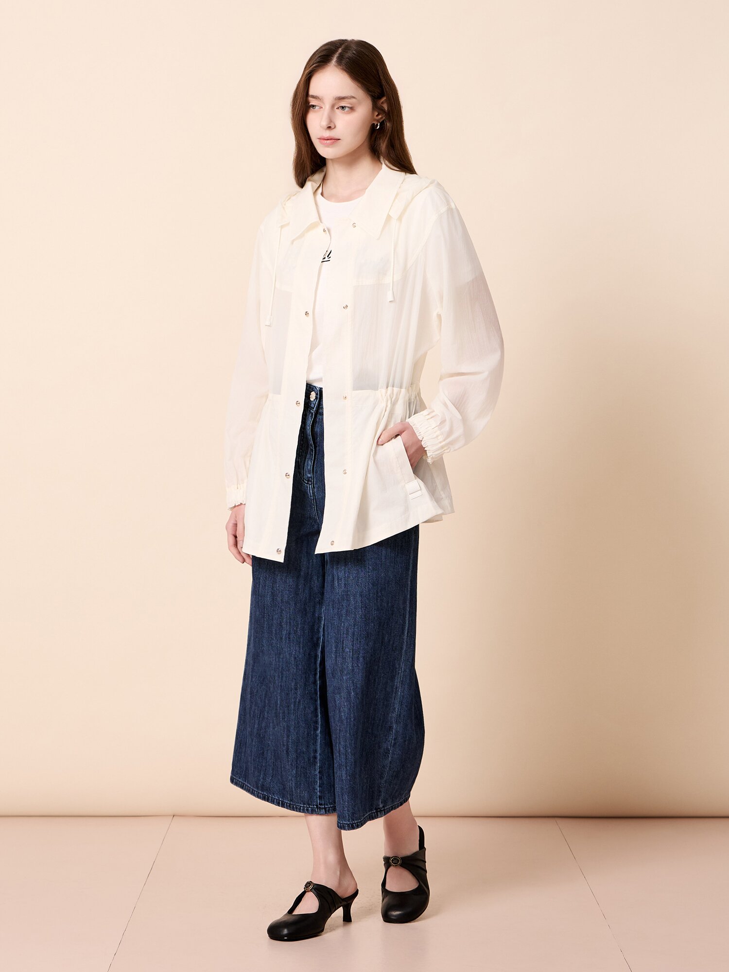 드로우 스트링 후드 자켓 (WHITE)
