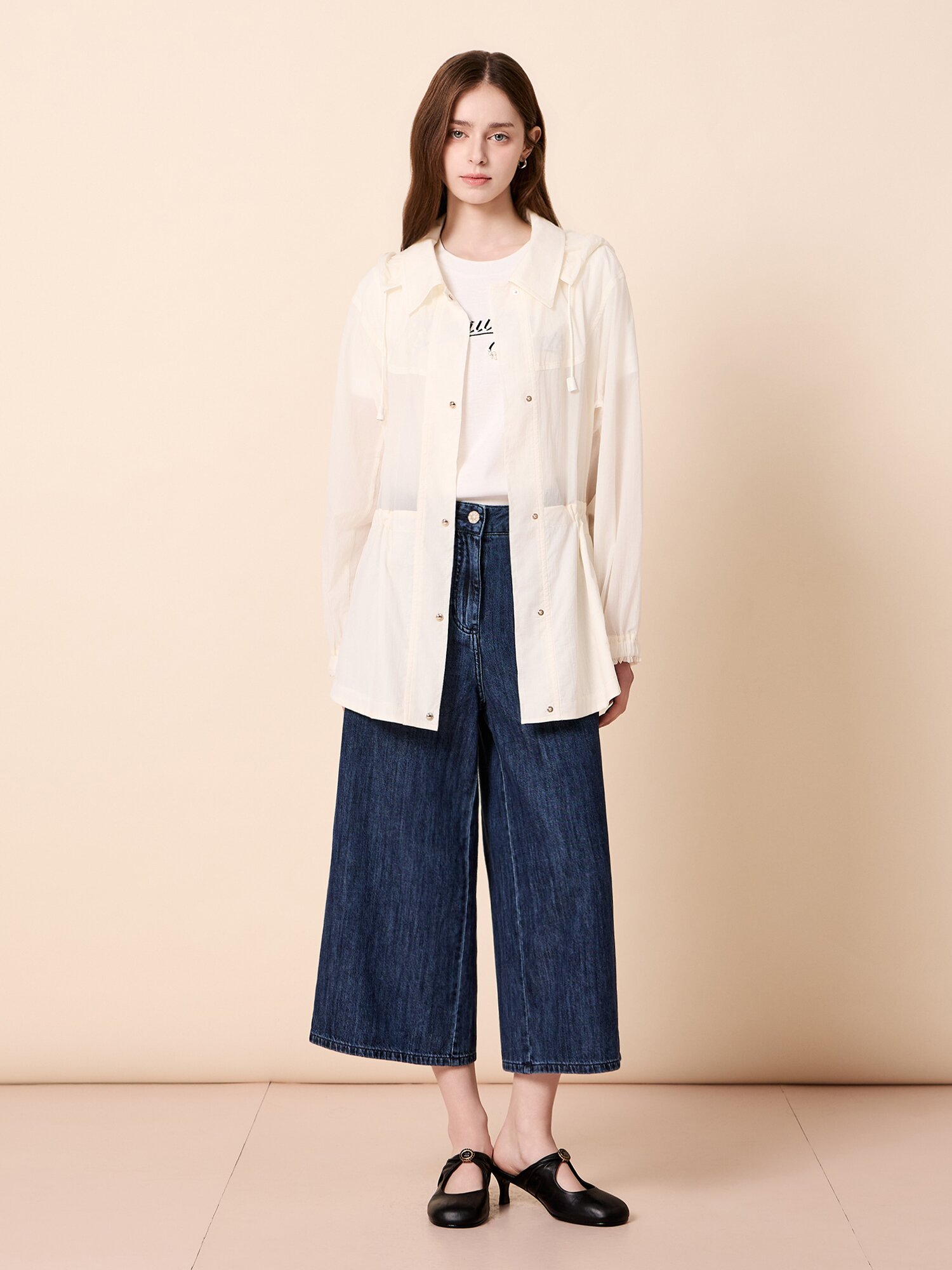 드로우 스트링 후드 자켓 (WHITE)