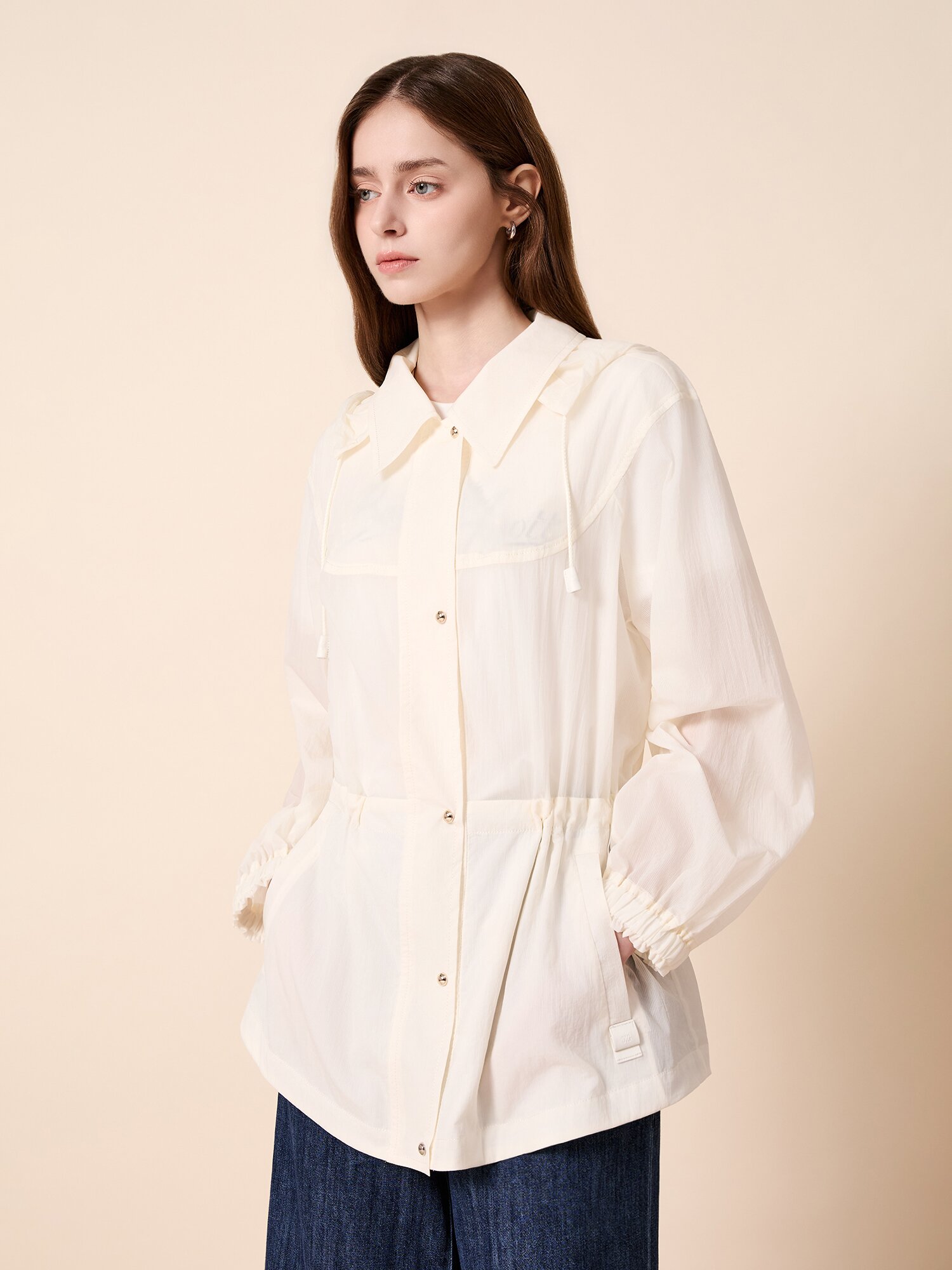 드로우 스트링 후드 자켓 (WHITE)