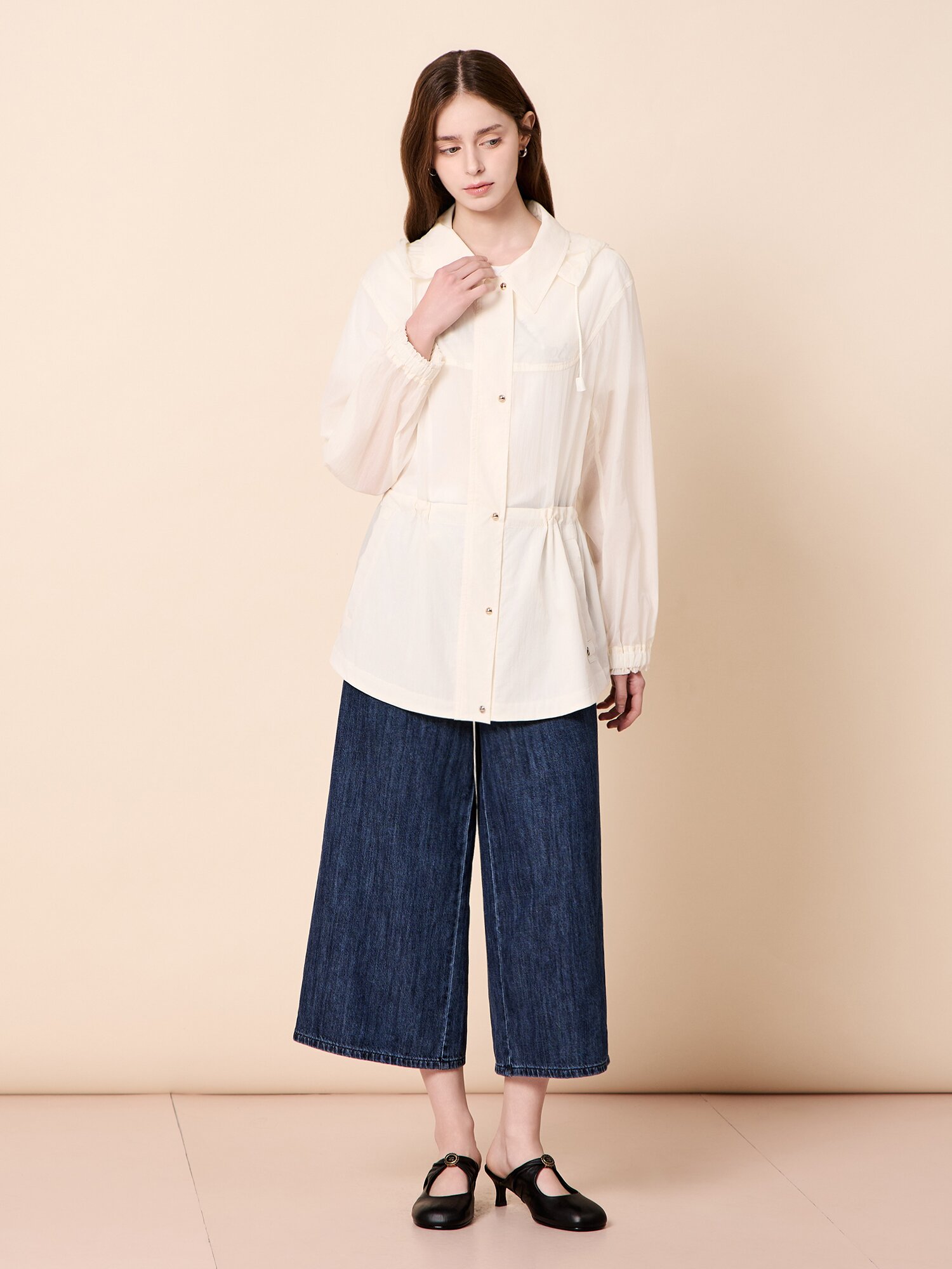 드로우 스트링 후드 자켓 (WHITE)