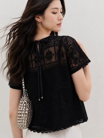 MET cozy lace blouse black