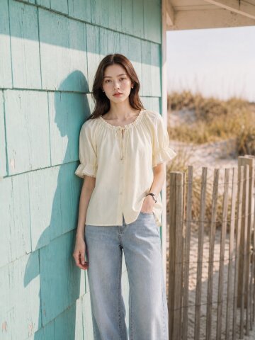 MET silky flutter blouse lemon butter