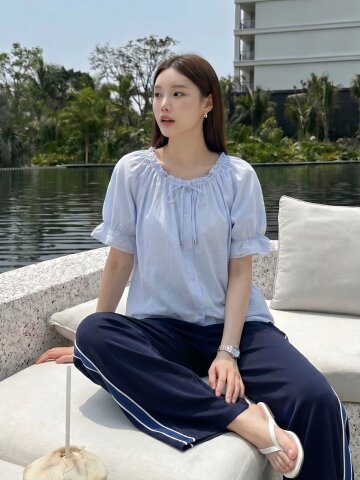 MET silky flutter blouse blue