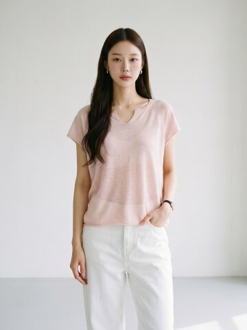 MET airy linen knit peach