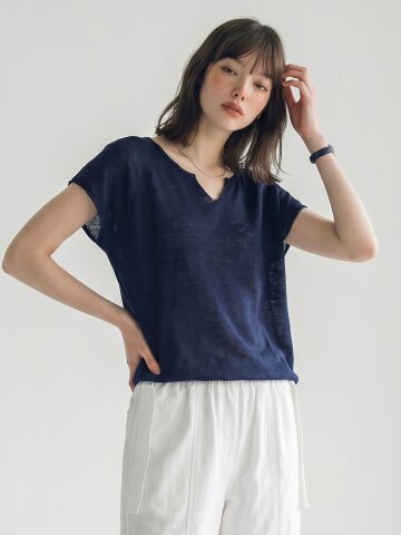 MET airy linen knit navy