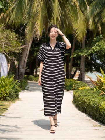 MET cosy stripe dress black