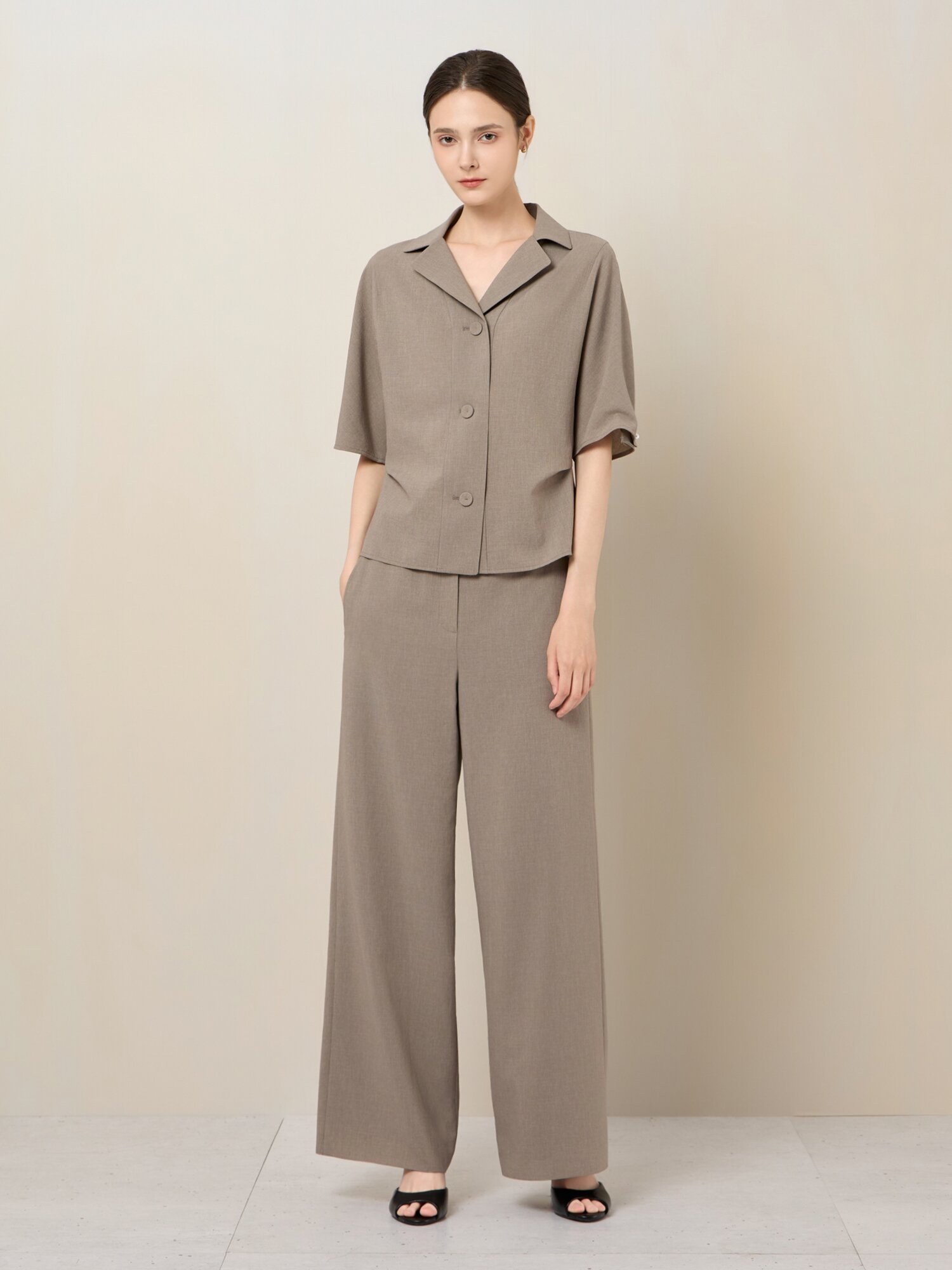 린넨 블렌드 백밴딩 슬랙스 (TAUPE GREY)