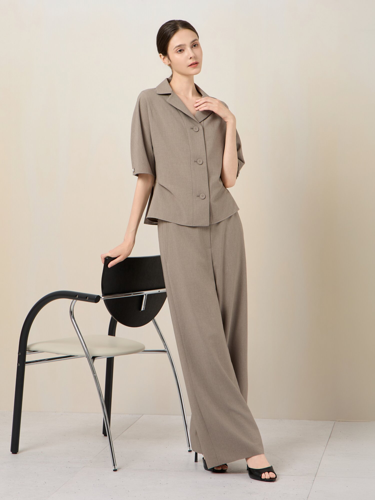 린넨 블렌드 백밴딩 슬랙스 (TAUPE GREY)