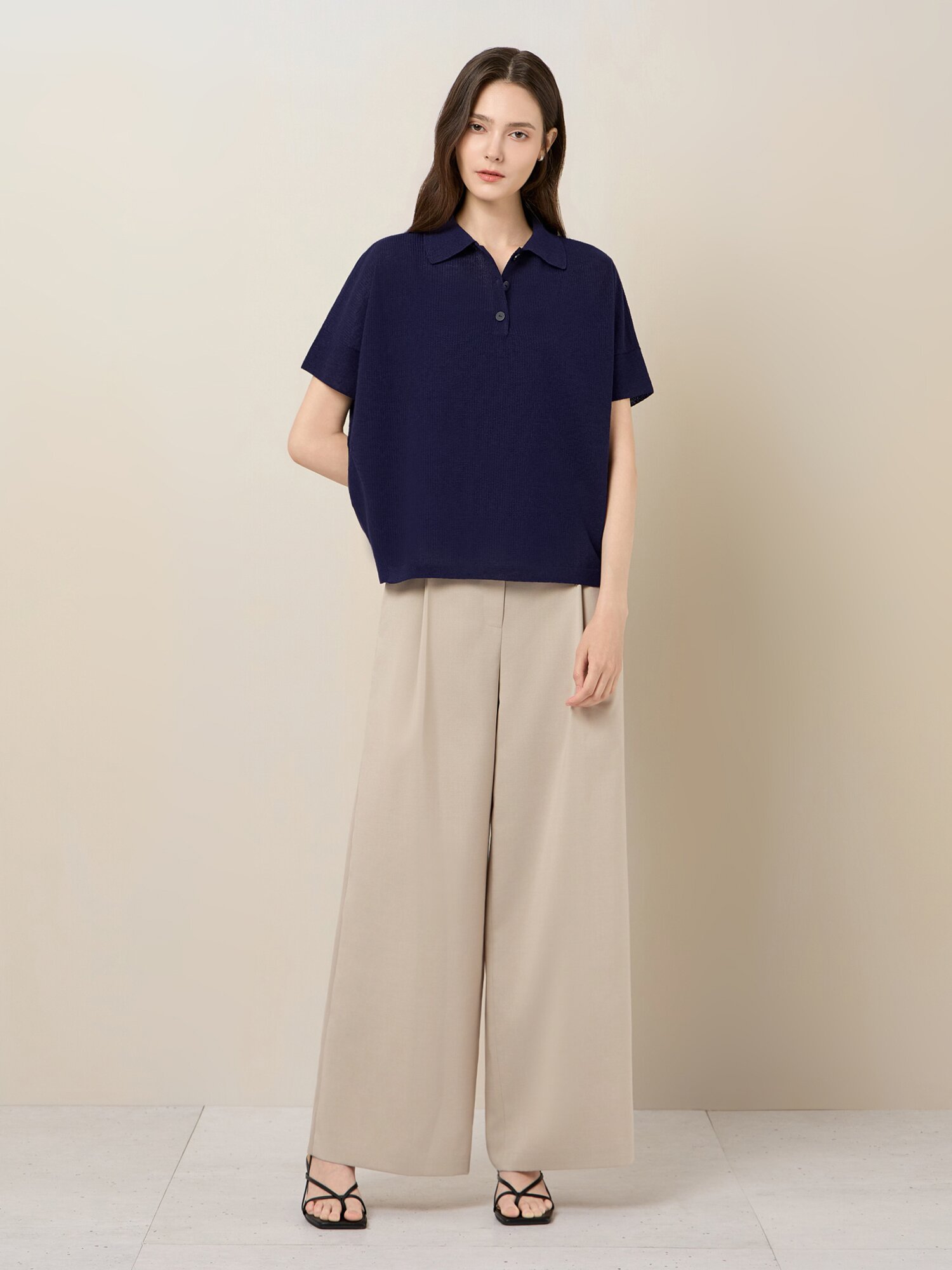 린넨 블렌드 칼라넥 니트 (PURPLE)