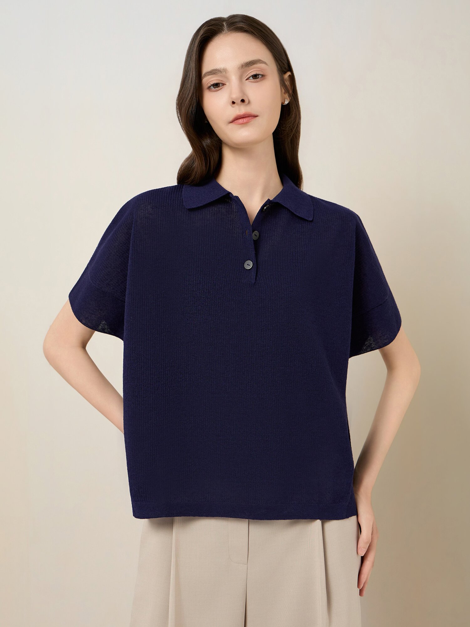린넨 블렌드 칼라넥 니트 (PURPLE)