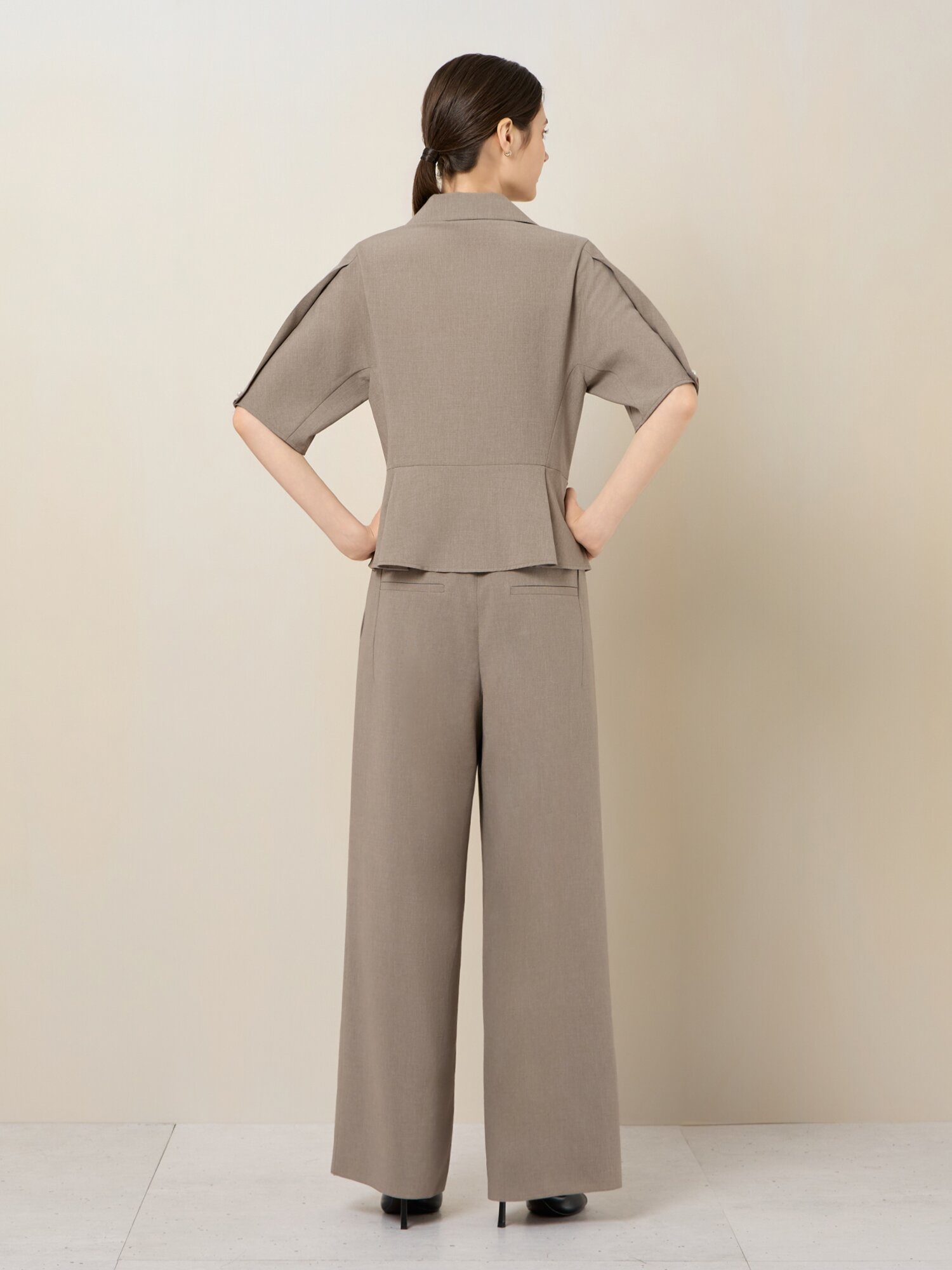 린넨 블렌드 버튼업 블라우스 (TAUPE GREY)