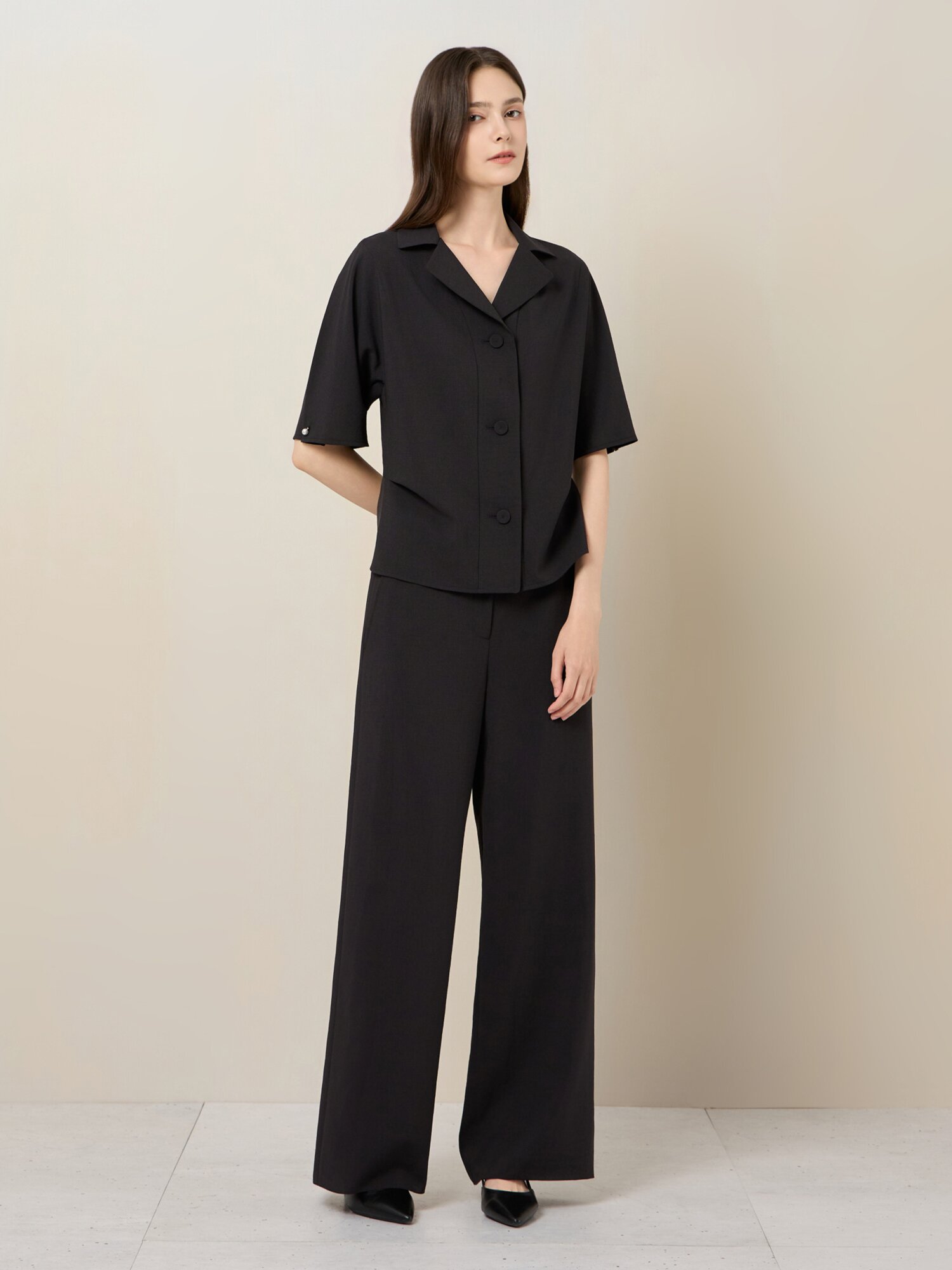 린넨 블렌드 백밴딩 슬랙스 (BLACK)