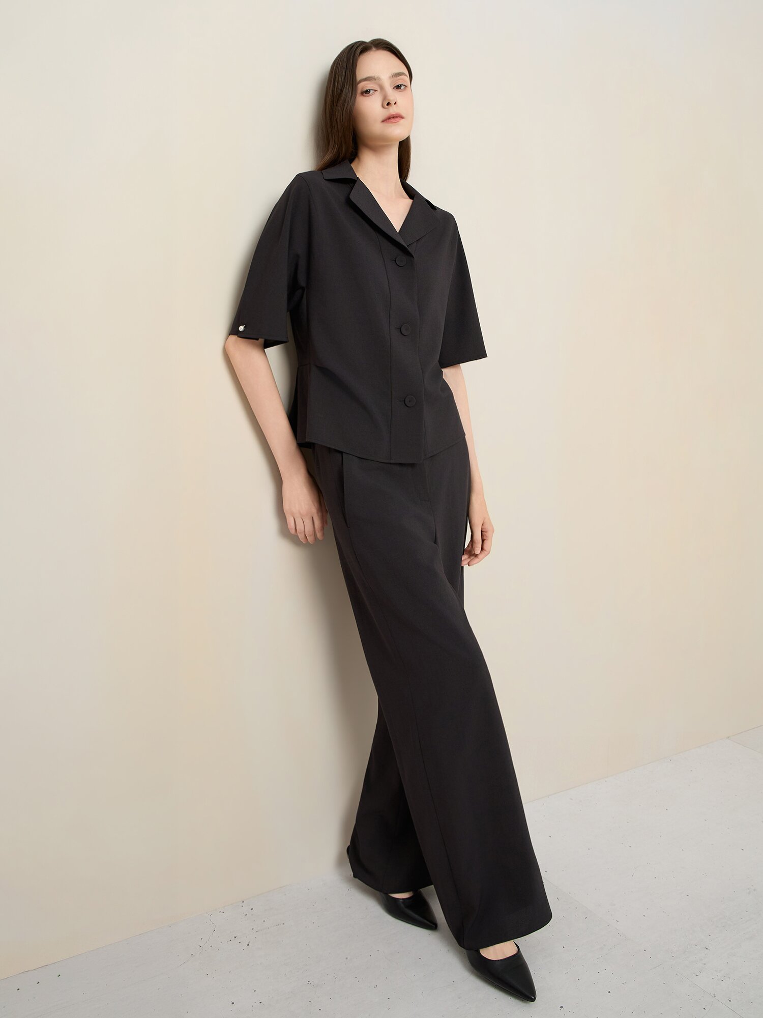 린넨 블렌드 백밴딩 슬랙스 (BLACK)