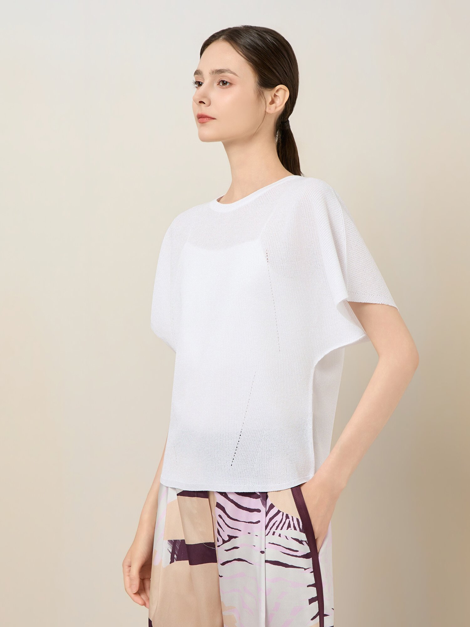 글리터 돌먼 슬리브 니트 탑 (WHITE)