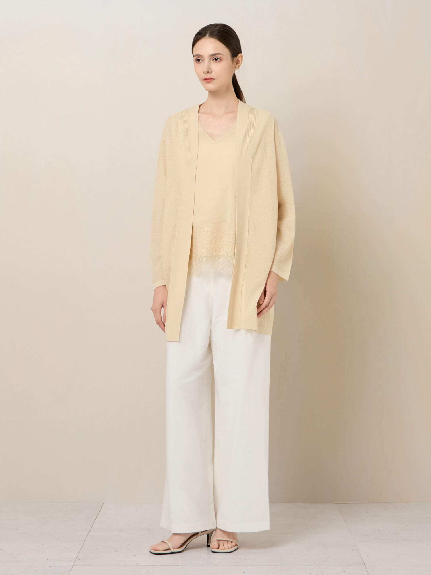 플리츠 오픈 프론트 가디건 (BEIGE)