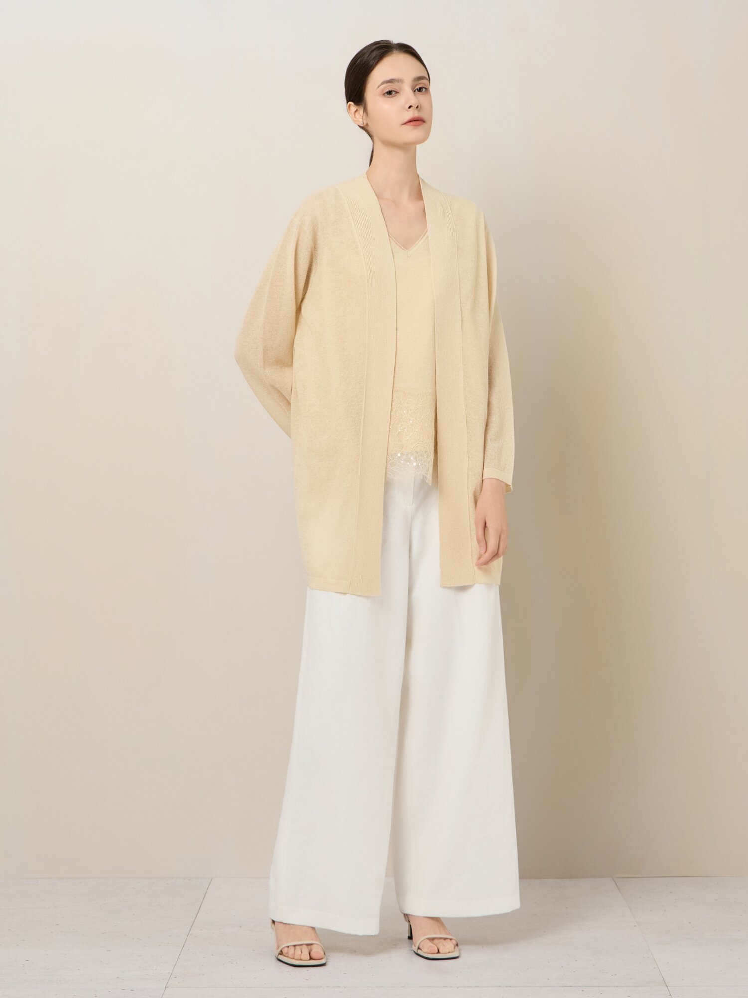 플리츠 오픈 프론트 가디건 (BEIGE)