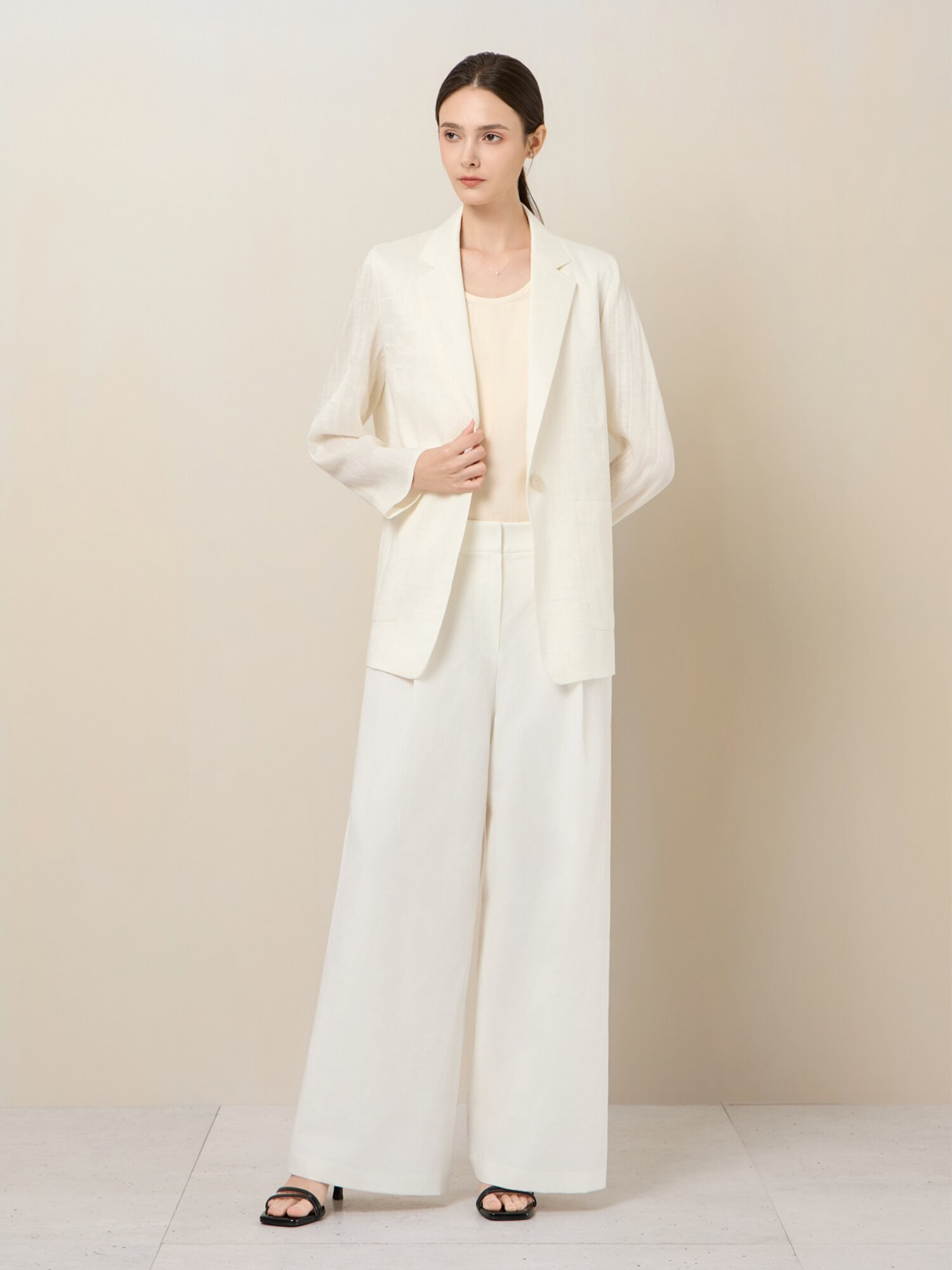 사이드 라인 원턱 와이드 슬랙스 (WHITE)