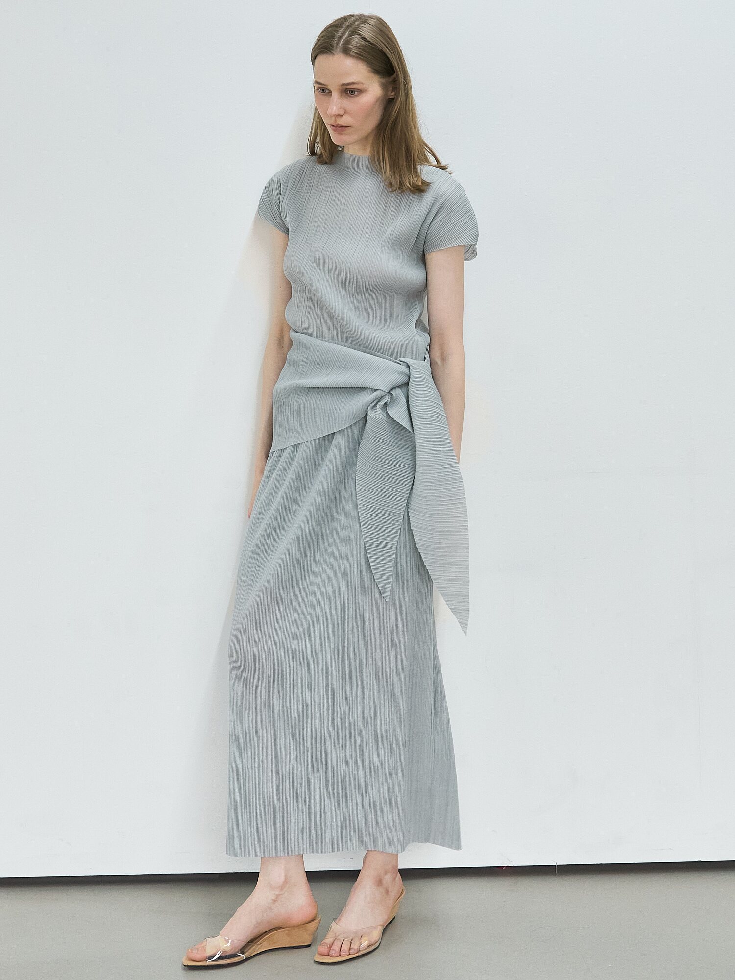 Pleated wrap Set_Blue Gray