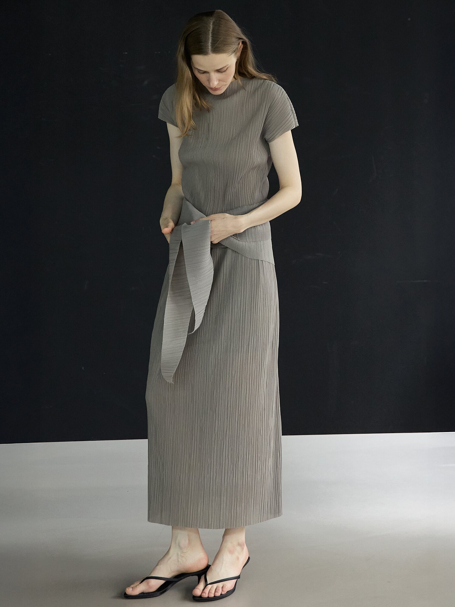 Pleated wrap Set_Etoupe