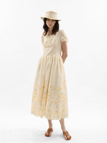 WD_Puff sleeve floral prairie dress_IVORY