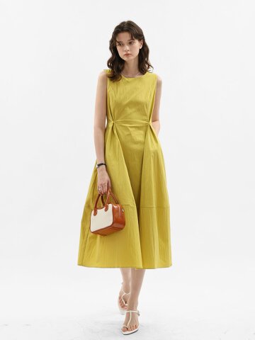 WD_Shirring flare sleeveless dress_OLIVE