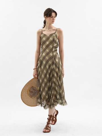 WD_Layered check slip dress_GREEN