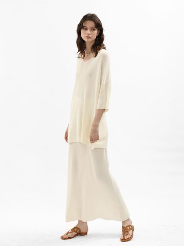 WD_Deep v-neck knit top and skirt set_2color